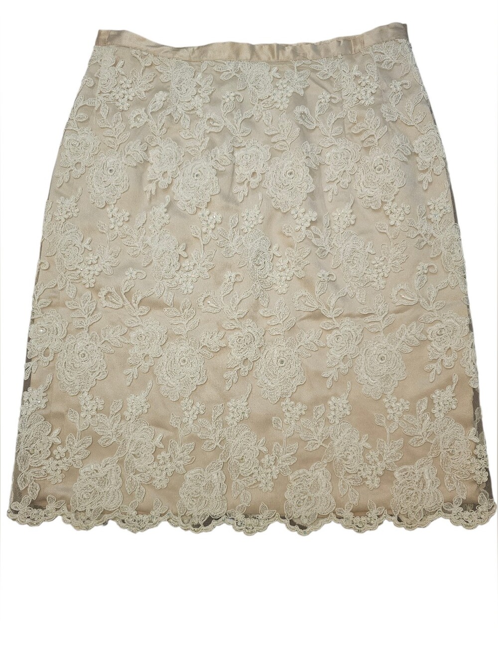 EUC | Champagne Floral Embroidered Lace | Scalloped Hem | Boutique Quality Skirt